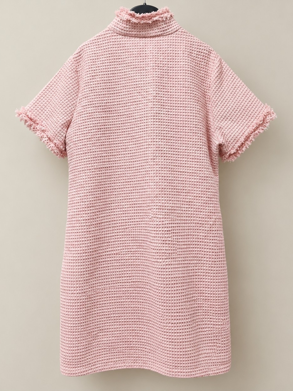 Pink Textured Tweed Shift Dress Fringe Trim Zip Front Size XL Lady Jacket - Picture 3 of 15